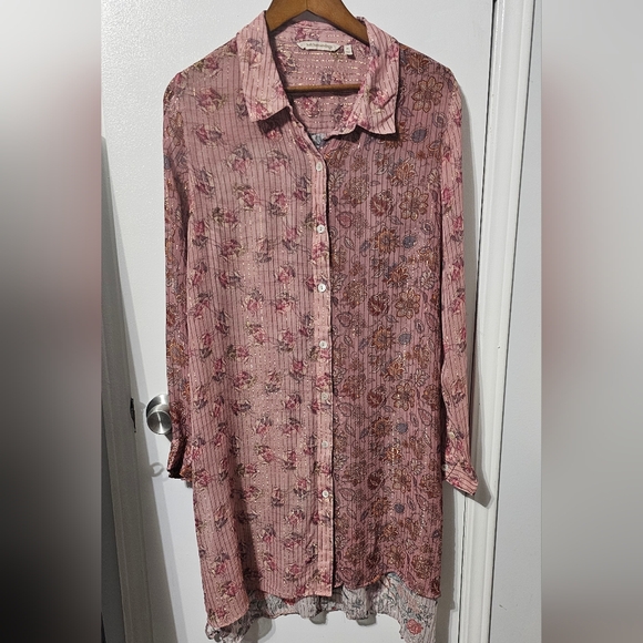 Soft Surroundings | Aura Shirt, Lightweight Sheer Pink Floral Button Down - Picture 2 of 6